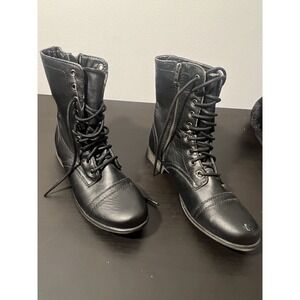 Skechers Women's Black Combat Boots Lace Up Side Zip Cap Toe Size US 8 EU 38